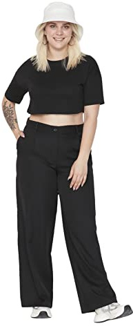 Trendyol Pantalon Droit et Large pour Femme, Taille Haute, Grande Taille - Pantalon - Moderne - Femme