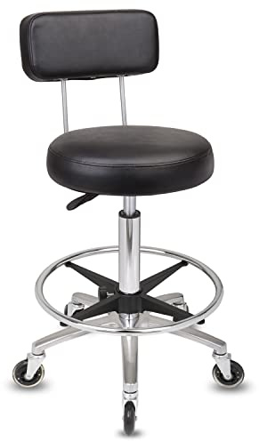 Staboos Rollhocker bis 160 kg - Premium Rundsitz mit Lehne - Praxishocker (Premium Rollen und Fußstützee) Drehhocker höhenverstellbar (55 cm bis 75 cm) Rundsitz