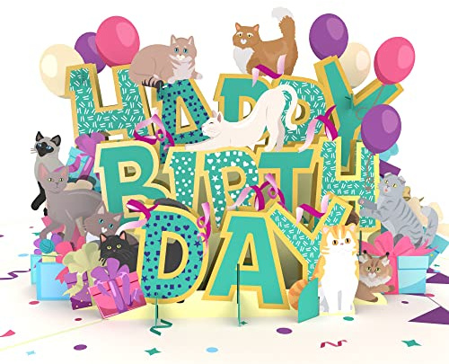 MOKIO® Biglietto di Auguri Pop-Up – Gatti con Happy Birthday – Biglietto 3D