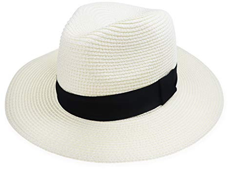 DRESHOW Panamahatt Fedora Solhatt med Brett Brätte och Upprullad Hatt UPF 50+ för Kvinnor