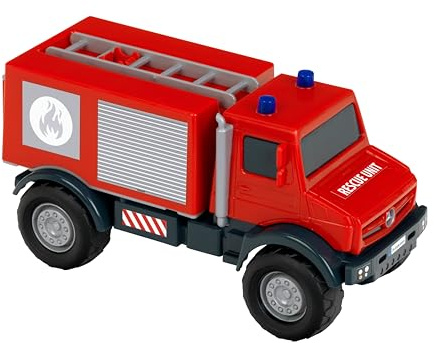 Theo Klein 3800 Mercedes-Benz Unimog Brandbil Sandfordon | För inomhus- och utomhusbruk | Skala 1:24 | Officiell licensprodukt | Leksak för barn från 3 år