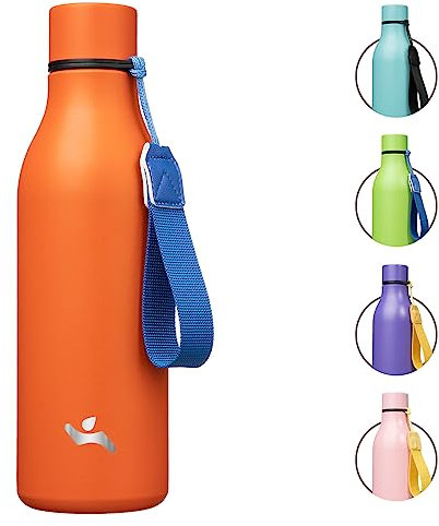 Konokyo Insulated Water Bottle with Strap,18oz Double Wall Stainless Steel Vacuum Bottles Metal Water Flask,Orange
