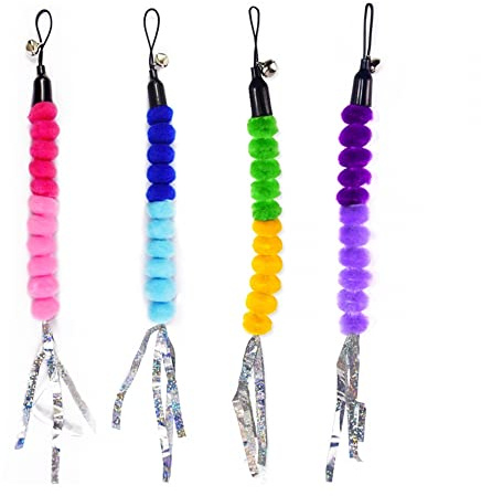 DONGKER Katzenspielzeug Feder, 4 Stück Cat Feather Toys Ersatz, Katzenangel Ersatzfedern Anhänger Federn Katzen Spielzeug mit Glocken für Katze