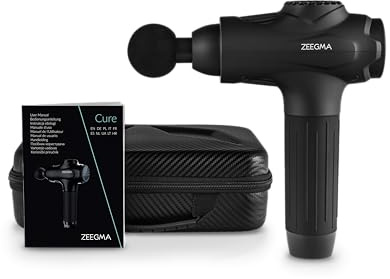 ZEEGMA CURE Massagepistole für tiefliegende Muskelpartien, Massagegerät mit LCD-Touchscreen für Rücken-,Schulter-,Bein-Massage, 12 Massageköpfe, 7 Geschwindigkeiten, Betrieb 3-6 Stunden