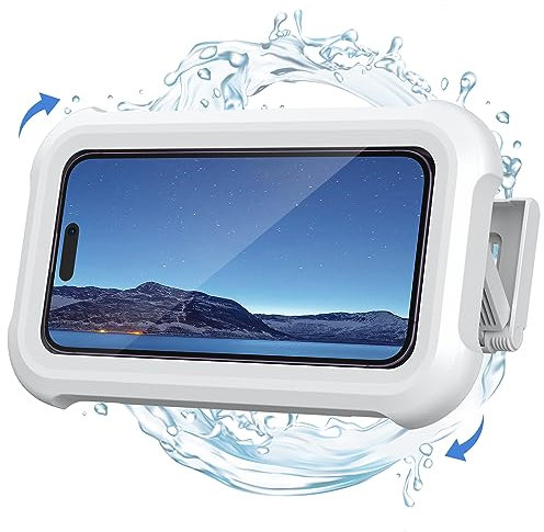 Lamicall Shower Phone Holder Waterproof - 480° Rotation Wall Mount Shower Phone Case, Anti-Fog, High Sensitive HD Touchscreen Shower Phone Mount for Bathroom Bathtub Kitchen, Fit 4-7 Phone - White