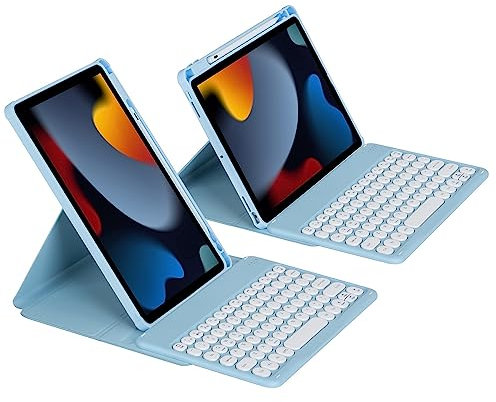HEUCYL Funda con Teclado para iPad Air 5.ª/4.ª Generación 2022/2020 10,9 Pulgadas - Rotación Vertical De 360° Funda Trasera Transparente Magnética Desmontable Teclado Inalámbrico Español Ñ,Sky Blue