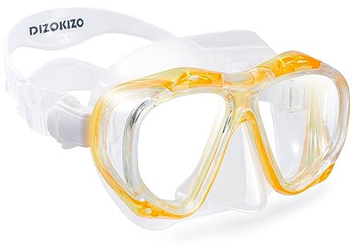 Dizokizo Taucherbrille für Erwachsene Anti-Fog Schnorchelmaske, Professionelle Schnorchelbrille 180° Schwimmmaske gehärtetem Glas und Nasenabdeckung für Schnorcheln Schwimmen(Gelb)