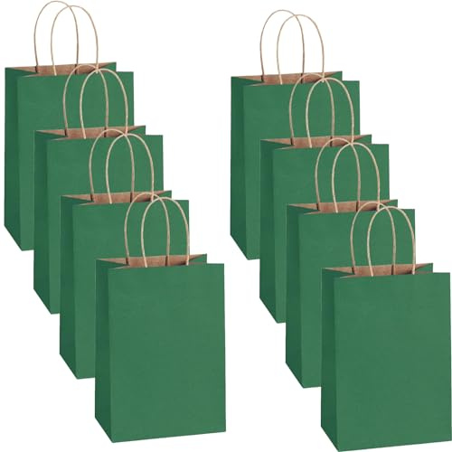 Papiertüten mit Henkel,Papiertüten Bunt,Geschenktüten,Candy Tüten zum Verpacken von Kindergeburtstag,Feiern, Hochzeiten, Süßigkeiten.（15x8x21cm） (Dunkelgrün)