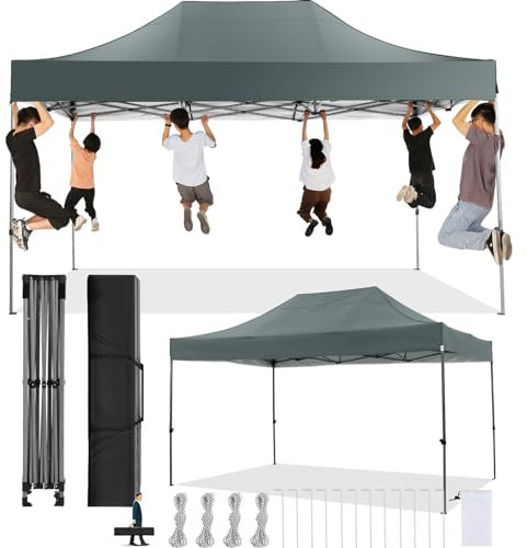 COBIZI Faltpavillon 3x4,5 Wasserdicht Stabil Winterfest ohne Seitenwand,Pop Up Pavillon Partyzelt,Sonnenschutz Gartenpavillon,Pavillon Faltbar mit Handtasche(3 mal 4,5m Grau)