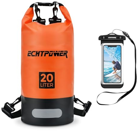 ECHTPower wasserdichte Tasche, 5 l, 10 l, 20 l, wasserdicht, für Wassersport, mit verstellbarem Gurt und wasserdichter Tasche für Telefon, wasserdichter Dry Bag Waterpoof