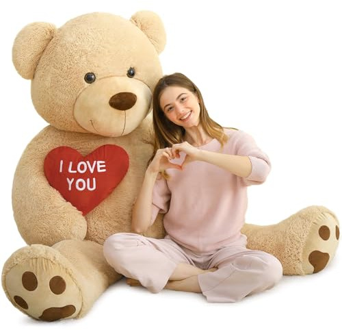 MorisMos 150cm Hellbraun Riesen Teddys mit Herz- I Love You, weich Teddybär groß XXL Kuscheltier, Geburtstag Weihnachten Geschenk für Mädchen Freundin Kinder