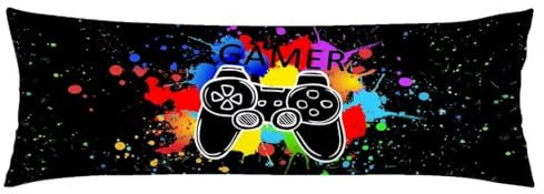 Game Controller Body Pillow Cover for Boys Gifts Gamer Gaming Pattern Pillow Case Protector with Zipper Decorative Long Pillowcases Soft Cushion Covers for Bedroom,Couch,Sofa 20x54,Black