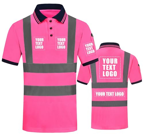 AYKRM Personalisierbares bedrucktes Hi Vis Poloshirt mit Logo, hohe Sichtbarkeit, reflektierend, Sicherheits-Arbeitspoloshirt, rose, M