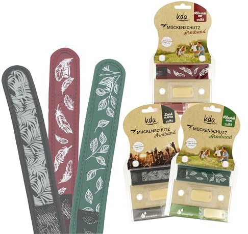 Mückenschutzarmband Nylon im 3er Sparset Nachfüllbar für Erwachsene Teenager Insektenschutz Moskito Anti Mücke Outdoor Camping Sport Wandern Urlaub mit Nachfüllpads (Grün-Rot-Blätter)