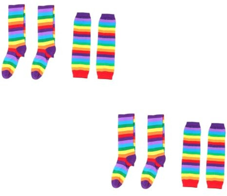 SOIMISS 4stücke Teiliges Set Aus Regenbogen-streifen Handschuhen Und Socken Für Damen Bunte Oberschenkelstrümpfe Und Fingerlose Handschuhe Für Kostüme Für Partys Und Besondere
