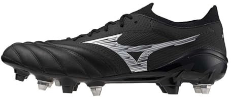 Mizuno Morelia IV Mix Herren-Fußballschuhe mit weichem Boden, Rugby, schwarz/silberfarben, 44 EU