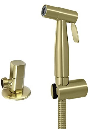 CHULKJFX WC-Bidet-Sprühgerät aus gebürstetem Gold, an der Wand montierter Bidet-Handhahn, Badezimmer-Stoffwindel-Handsprüher-Kit, Sprühpistolen-Set mit Eckventil(Spray Gun Set with Angle Valve)