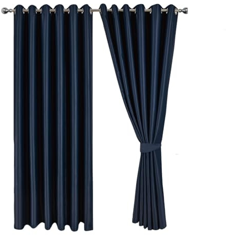 MILANO COLLECTIONS® Blackout Curtains for Bedroom & Living Room - Thermal Insulated Eyelet Curtains, 2 Panels with Tiebacks - Noise-Reducing, Sunlight Blocking Drapes for Home Décor (Navy)