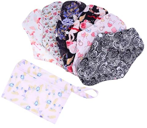 KOMBIUDA 7stücke Teiliges Waschbarer Menstruationspads Mit Tasche Atmungsaktive Wiederverwendbare Damenhygienetücher Aus Bambuskohle Für Menstruation Wochenbett Und
