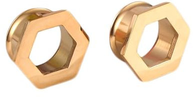 Tolldek 2Pcs 16mm Ohr Tunnel, Hohl Sechseck Flesh Tunnel Set Formen, Edelstahl Gold Ohrringe Piercing Schmuck Damen Körper Piercing Schmuck