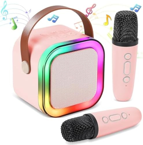 Mini Karaoke Machine for Kids Adults, Portable Bluetooth Karaoke Speaker with 2 Wireless Microphones for Kids Teens Adults, Best Gifts Toys for Girls and Boy. (Pink)