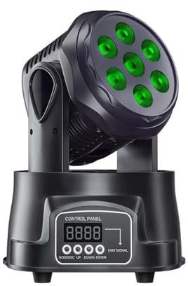 OUHFCASN DJ Stage Light, 7 * 10W RGB Party Moving Head DJ Disco Beam Patterns Stage Light Projector RGB UV LED Strobe Sound Party Holiday Wedding Lamp Uplights for Events