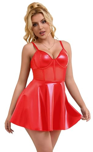 comeondear Babydoll Negligee mit Bügel Damen Dessous Sexy Reizwäsche Curvy | Spitze Nachtwäsche Set mit G-String, Große Größen, V Ausschnitt, Rückenfrei, Transparentes Mesh Nachthemd, Nachtkleid Kurz