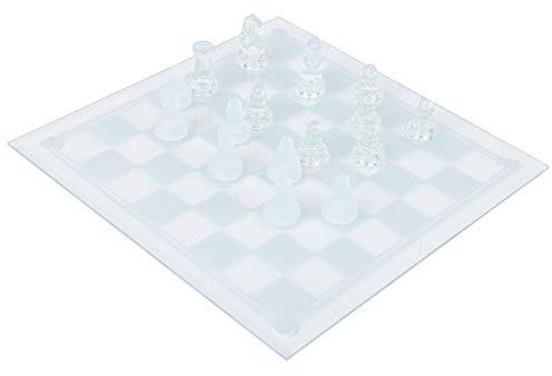 25 X 25 cm Glas-Schachspiel, Mattierte Schachfigur, Internationales Schachbrett für Heimdekorationsspiele, Lustiges Glasschach, 32 Teile, 1082 G