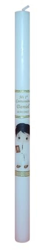 VELA (CIRIO) PARA COMUNIONES PERSONALIZADA. MEDIDA 3x40 CM DECORADA DIBUJOS NIÑO/NIÑA COMUNIÓN (NIÑO)