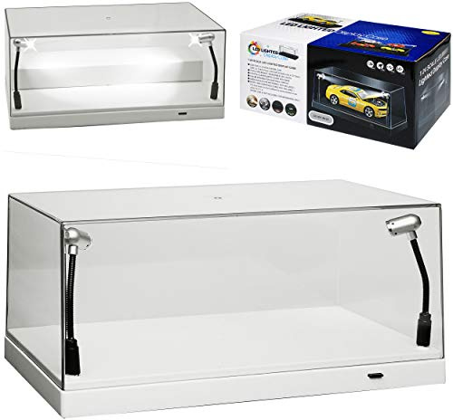 alles-meine.de GmbH Acryl Vitrine mit LED Beleuchtung mit weissem Sockel für Modellauto 1/43 1/64 1/72 1/87 1/32 1/24 Modellcarsonline Modell Auto