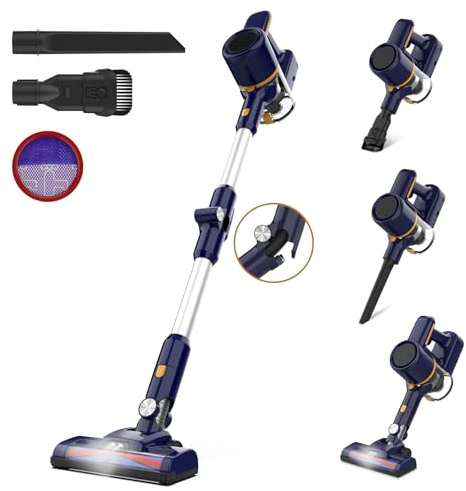 Aspirateur Balai sans Fil, aspirateur sans Fil Puissant, Aspirateur Pliable, 40Min Autonomie, Brosse Anti-emmêlement, 6 en 1 Aspirateur sans Sac Léger Silencieux pour Sol Dur Tapis Poils d'animaux