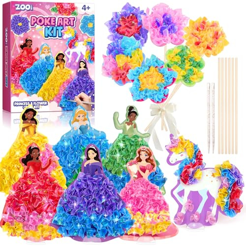 ZOOI Bastelset Kinder ab 6 Jahre, Prinzessin DIY 10 Poke-Art-Motive | Schultüte Mädchen Bastelset, Geschenk Einschulung Mädchen, Bastelset Kinder 4 Jahre, Geschenke für Kinder