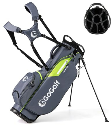 LIFEZEAL Sac de Golf, Sacs Trépieds Légers avec 8 Compartiments Supérieurs et 5 Poches Zippées, Porte-Parapluie, Housse de Pluie et Bandoulière Réglable pour Femmes et Hommes (Gris)
