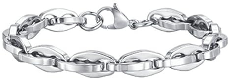 Bishilin Herren Armbänder Edelstahl, Männer Armband 8MM Bohnenkette Armbänder Charm Herren Armband Personalisiert 18CM Silber