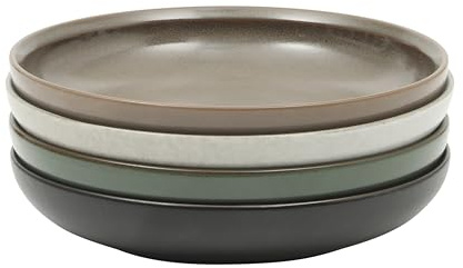 Gibson Elite Beckett 4-Piece Multi-Color 9 Inch Dinner Plate Bowl Set – Reactive Glaze Stoneware – Shallow Serving Pasta Bowls (Blate) – Wide-Rim Round Design – Microwave & Dishwasher Safe