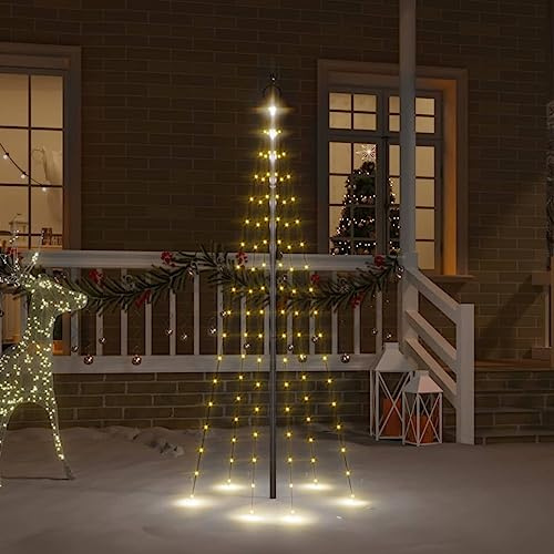 Hommdiy LED-Weihnachtsbaum für Fahnenmast Warmweiß 108 LEDs 180 cm Beleuchtet Tannenbaum mit Erdspießen Christbaum LEDs 8 Lichteffekte Weihnachtsdeko Lichterbaum Innen Außen