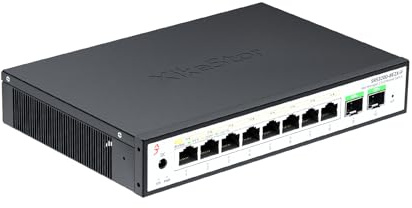 XikeStor Switch PoE Gestito 10 Porte 2.5Gb | 8 Porte 2.5G Base-T PoE+, 2 Porte 10G SFP+ | Metallo, Raffreddamento Passivo | Desktop/Parete | per IP Cam, NAS, AP WiFi 6/7, Ufficio