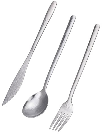 iBasingo Juego de cubiertos de titanio para acampar al aire libre, mango largo, cuchara, tenedor, cuchillo, palillos, utilidad de metal, utensilios de viaje diarios (Ti1055T cristal plata)