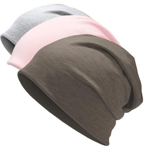 ZocRjvN 3 Stück Beanie Damen Chemo Kopfbedeckung Damen, Baumwollmütze Set für Chemotherapie und Haarausfall, Weiche Turban Kopftücher für Sensitive Kopfhaut, Bequeme Alltagsmützen für Yoga und Schlaf