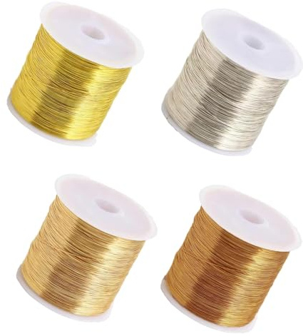 Basteldraht, Draht Zum Basteln, Basteldraht Dünn, 4 Spule Schmuckdraht Gold, Silber, KC Und Rotkupfer, Ideal Für Schmuckherstellung Und Kreative Projekte ﻿