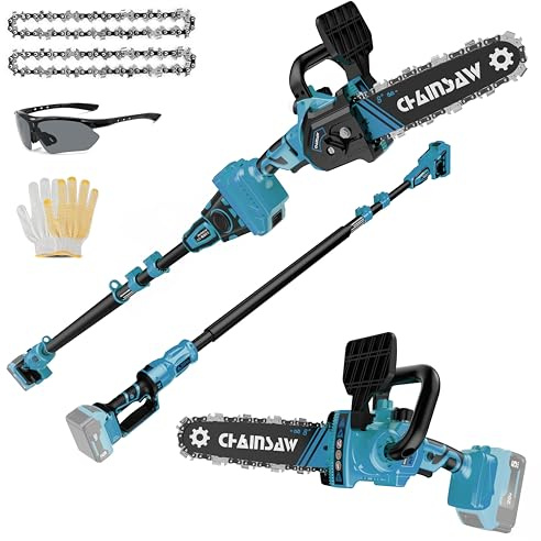 Akku Hochentaster Ast Kettensäge Profi-Astsäge kompatibel mit Makita 18V(ohne Akku), 2 IN 1 Mini 8 zoll Akku Kettensäge und Teleskop Elektro Hochentaster Astsäge Arbeitshöhe bis 4,7m