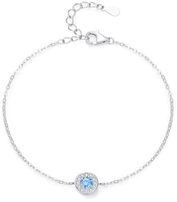 KnSam 14K 585 Weißgold Armband Damen Echtgold Schmuck, Klassiker Kreis Armreifen Frau mit Aquamarin Hellblau, Armreifen Labor Erstellt Diamant Au585 Gold, 16+5cm