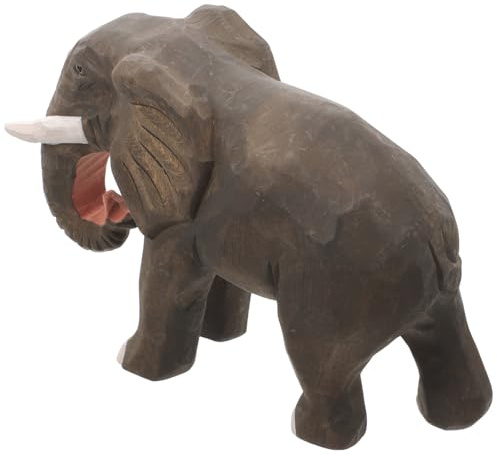 DOITOOL Elefante Portafortuna in Legno, Statuetta Artigianale Color Caffè, Decorazione Elegante per Casa e Tavolo, Dettagli Intagliati