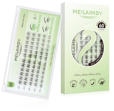 MEILAIMDY Pestañas Autoadhesivas Inferiores, Pestañas Artificiales DIY Clusters 60 Piezas 0,07mm Curva J – No Necesita Pegamento/Removedor, Naturales Suaves Fibra PBT, Maquillaje 5-7mm (MBSA-DIY-004)