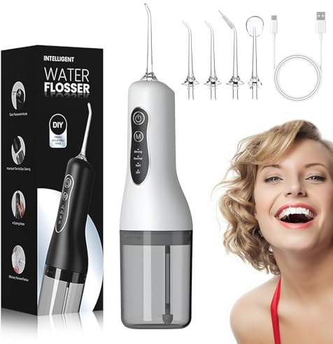 Bwaliffury Munddusche Kabellos Elektrischer, Professional Water Flosser,4 Modi & 4 Düsen, IPX7 Wasserdicht, 1300mAh USB-C Wiederaufladbare Wasser Flosser, 260ML Zahnzwischenraumreiniger Elektrisch