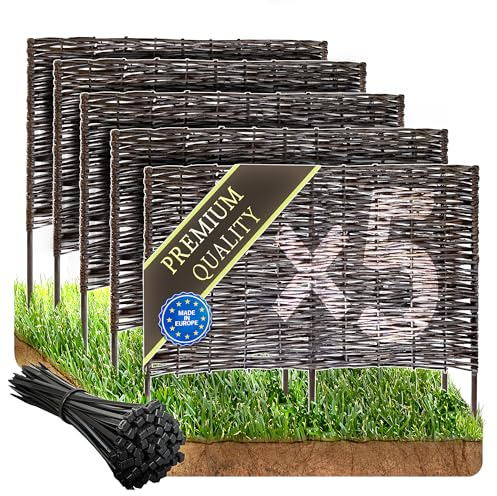 Wicker Garden Premium Imprégné Lot de 5 bordures en osier pour Jardin 120 x 30 cm - Clôture Osier pour fleurs, pelouse, allées et légumes - Plusieurs Tailles