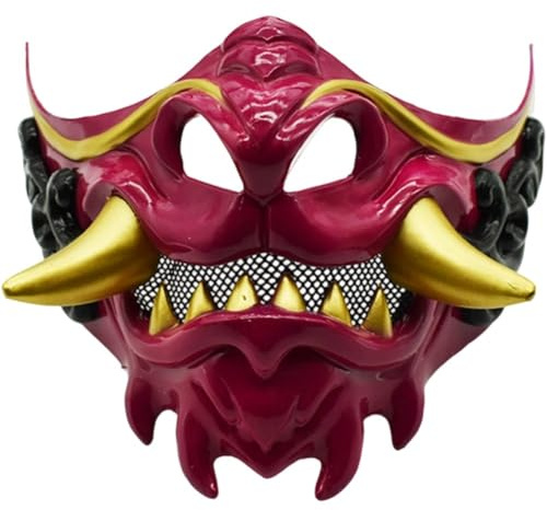 Wudaizhi Masques De Samouraï Oni Demi-Visage en Plastique, Masque Hannya, Masque Japonais pour Costume d'halloween, Accessoires De Cosplay De Fête