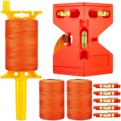 String Line Level Kit with Adjustable Angle Tube Level, 5 Gradienters for Accurate Alignment, High Visibility Nylon Rope for Construction and Gardening, Red(Set 3)