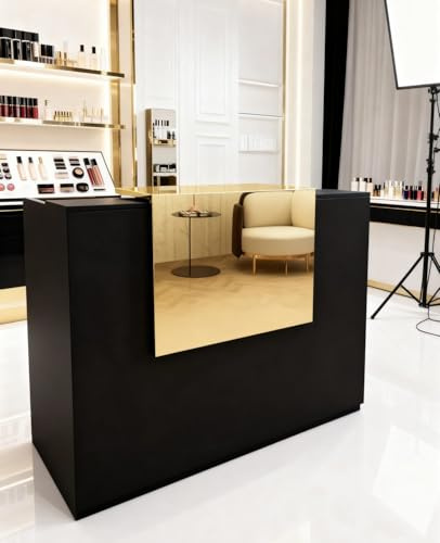 Generisch Empfangstresen Lara – Empfangstheke Schwarz Gold für Friseur, Kosmetik & Wimpernstudio, Modernes Design