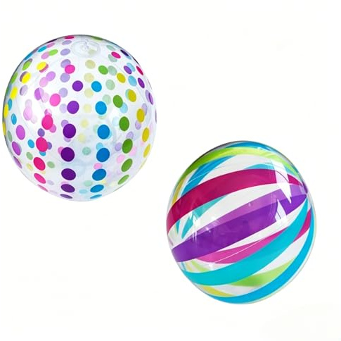 GLAITC 2Pcs Inflatable Beach Ball 40cm Blow Up Ball With Rainbow Stripe & Polka Dot Durable Transparent Pvc Pool Balls Summer Pool Party Toys For Men Women Beach Party Water Activities Pool Parties